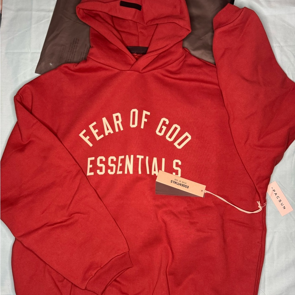 Fear of God Essentials Crimson Hoodie FW24. Brand New In Bag. Heavyweight Small.